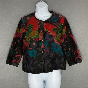 Womens Top Jacket Butterfly Floral Print 100% Cotton Asian Style Top Sz‎ M Retro